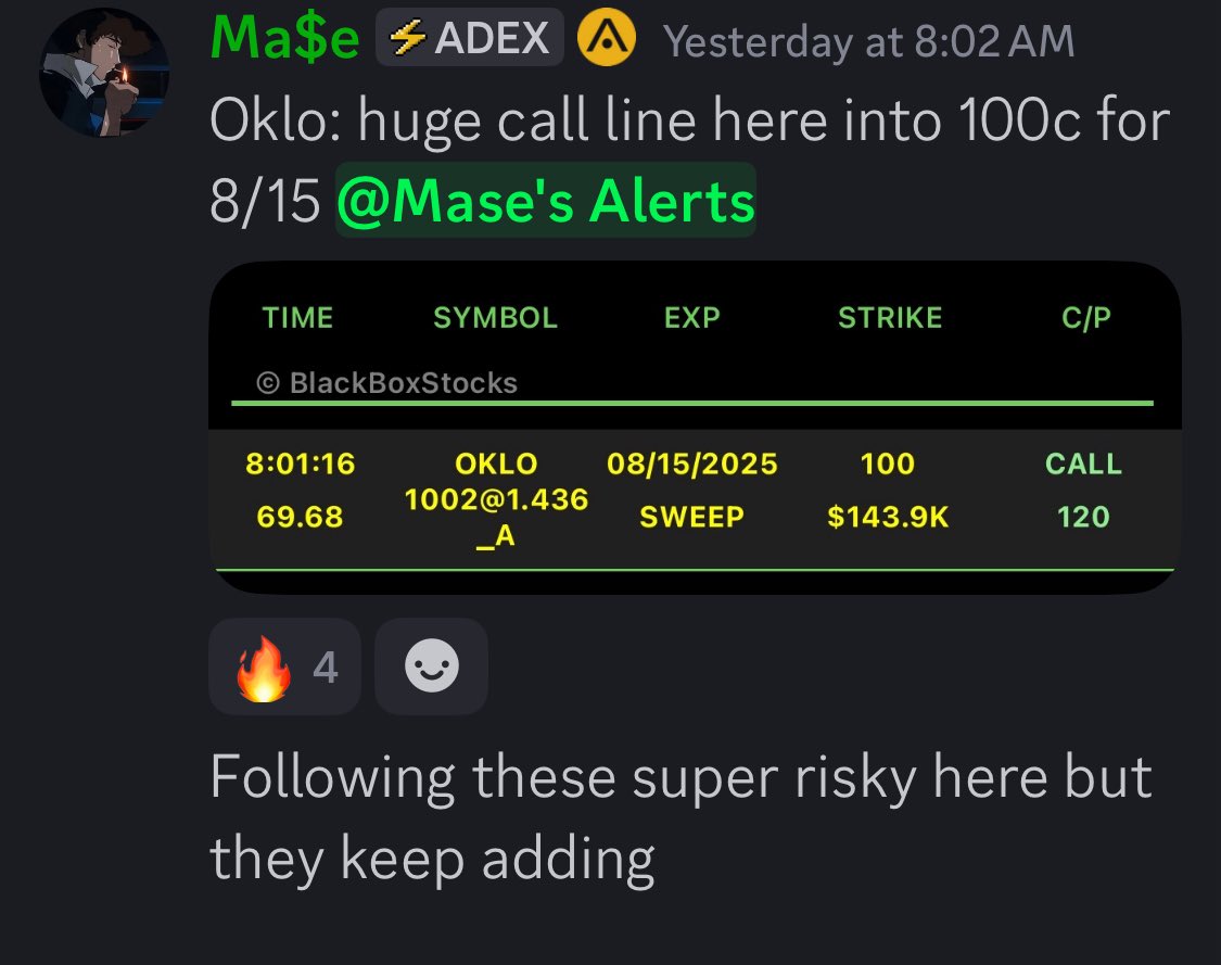 maseflow's tweet image. OKLO Paid us today
We refused to be exit liquidity
Dialed in
whop.com/adextrades/