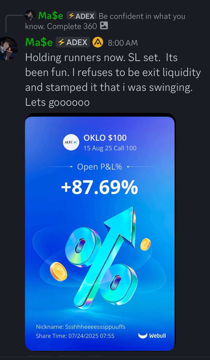 maseflow's tweet image. OKLO Paid us today
We refused to be exit liquidity
Dialed in
whop.com/adextrades/