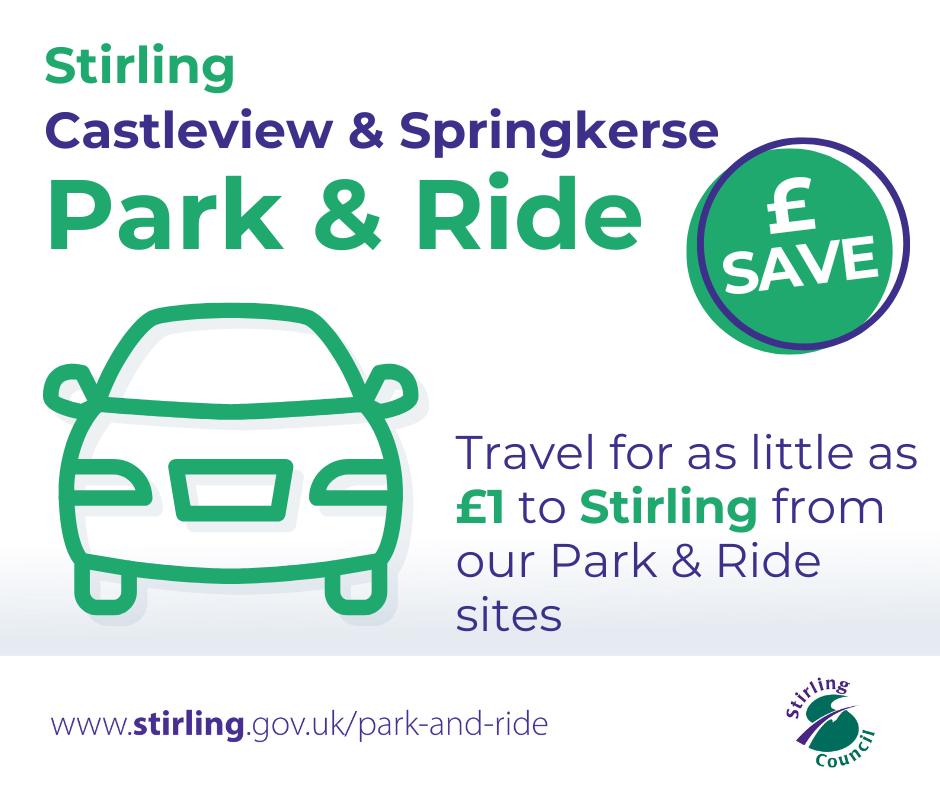 StirlingCouncil's tweet image. 🚗🚍 If you're visiting Stirling during the summer holidays, why not make use of our Park and Ride facilities at #Castleview and #Springkerse, and head into the city centre for as little as £1.
Whether it's for a day out, shopping or work, our Park and Ride facilities make it…