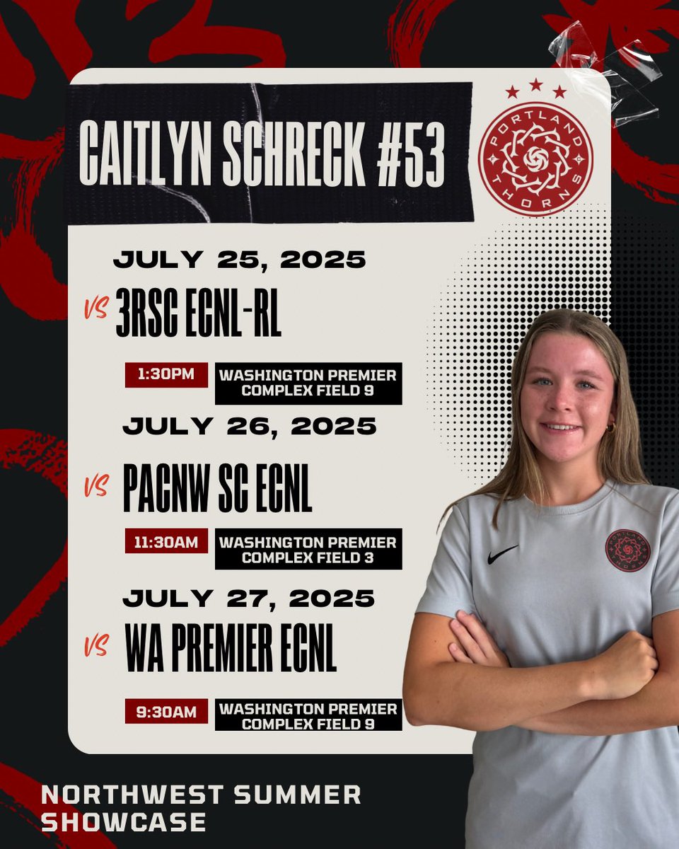cschreck2026's tweet photo. ⚽️ NW Summer Showcase Schedule ⬇️ ECNL Portland Thorns #53 - 2026 https://t.co/Qa71lHx8rp