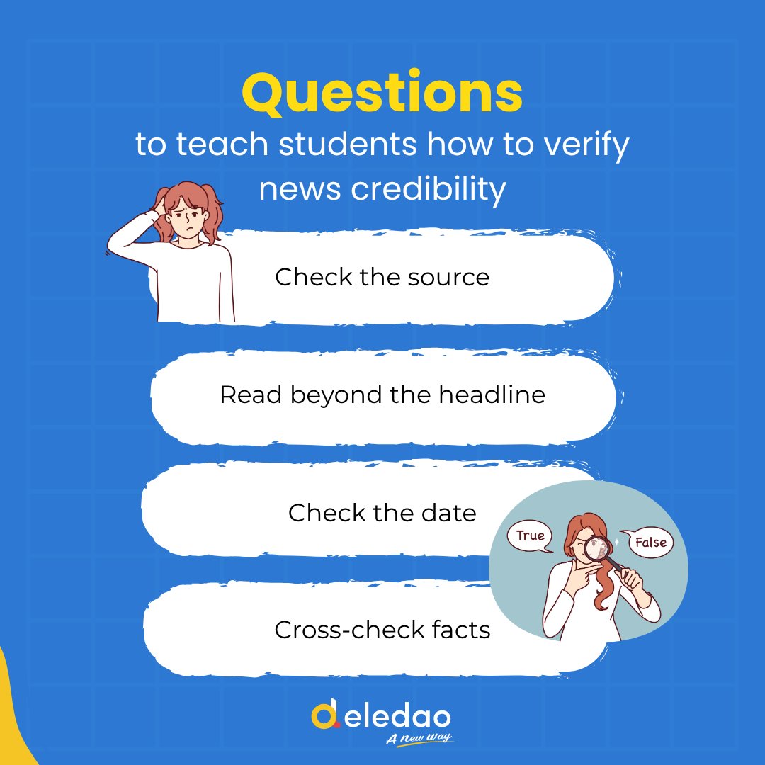 🧠📱 Teaching Students to Critically Think About News and Media
In today’s media landscape, helping students navigate online information is more important than ever. Here are 4 quick tips to share in your classroom:

🔎 Check the source – Is it reputable? Does the news article