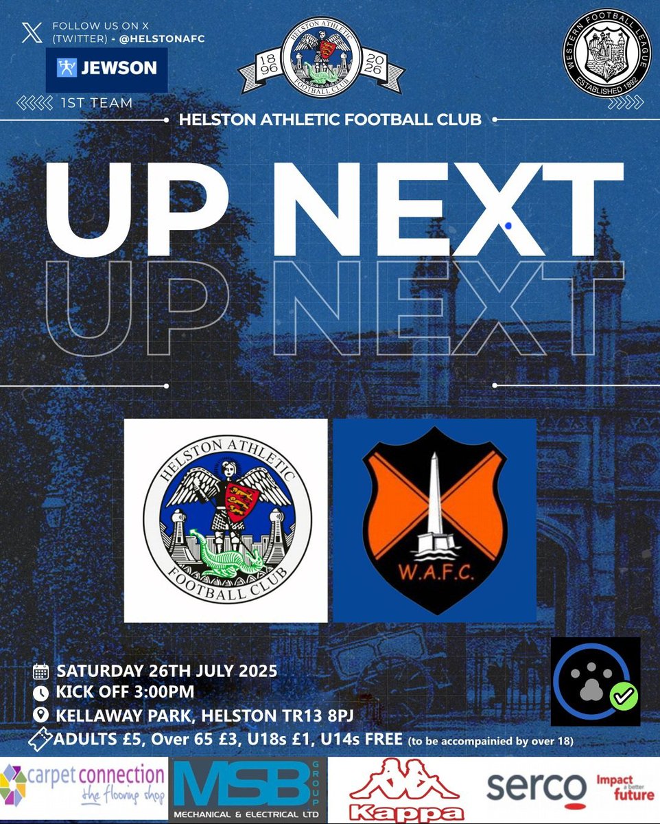 Helston Athletic FC (@helstonafc) on Twitter photo 25/26 SEASON OPENER!
Helston Athletic FC welcome <a href="/Wellington_AFC/">Wellington AFC</a> to Kellaway Park this coming Sat.
New Manager, New Squad, Lots of Ground Improvements & Football 4 £Fiver!
Clubhouse opens @ 12pm 25/26 SEASON OPENER!
Helston Athletic FC welcome <a href="/Wellington_AFC/">Wellington AFC</a> to Kellaway Park this coming Sat.
New Manager, New Squad, Lots of Ground Improvements & Football 4 £Fiver!
Clubhouse opens @ 12pm