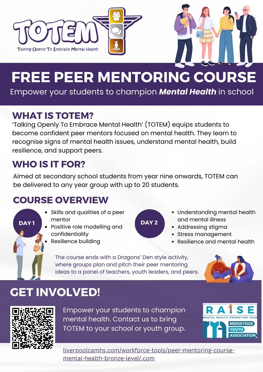 Mental Health Support Liverpool's CYP (@livcypmhealth) on Twitter photo Working in collaboration with Liverpool Mental Health Support partners & young people, the <a href="/MYARAISETeam/">MYA RAISE Team</a> developed ‘TOTEM’, an interactive, award-winning peer mentoring offer for secondary schools.
Find out more & register your school's interest > liverpoolcamhs.com/workforce-tool… Working in collaboration with Liverpool Mental Health Support partners & young people, the <a href="/MYARAISETeam/">MYA RAISE Team</a> developed ‘TOTEM’, an interactive, award-winning peer mentoring offer for secondary schools.
Find out more & register your school's interest > liverpoolcamhs.com/workforce-tool…