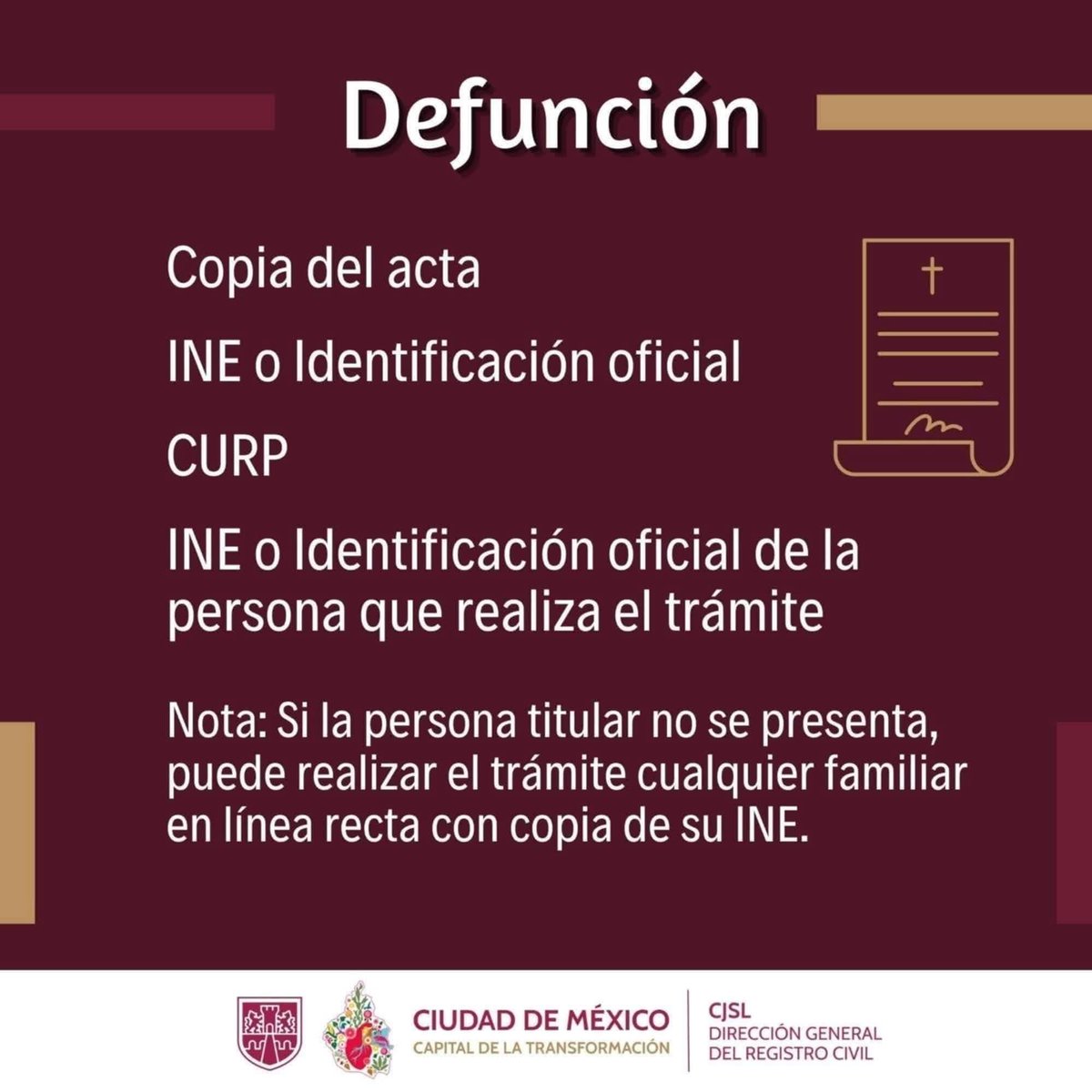 emeequis's tweet image. 🤷‍♂️ No es broma: El Registro Civil de la CDMX dice que si la persona fallecida no puede ir a tramitar su acta de defunción, no hay problema … algún familiar puede hacerlo por él.
