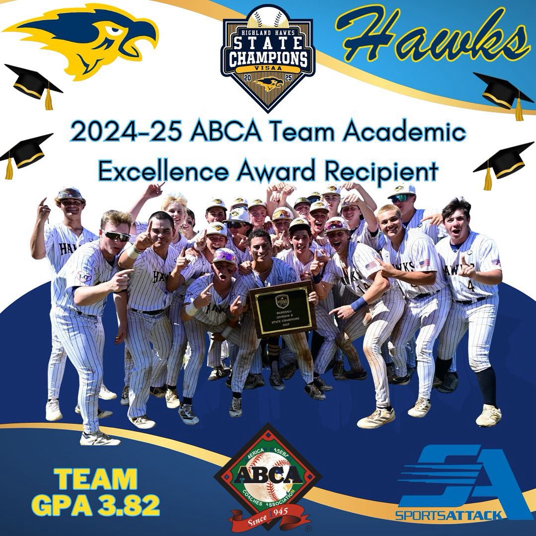 Thank you to the American Baseball Coaches Association <a href="/ABCA1945/">ABCA</a> for the recognition of our 🎓STUDENT-Athletes⚾️! An Impressive Team GPA of 3.82 for the 2024-2025 school year! 📚⚾️🏆💙💛🩵💍