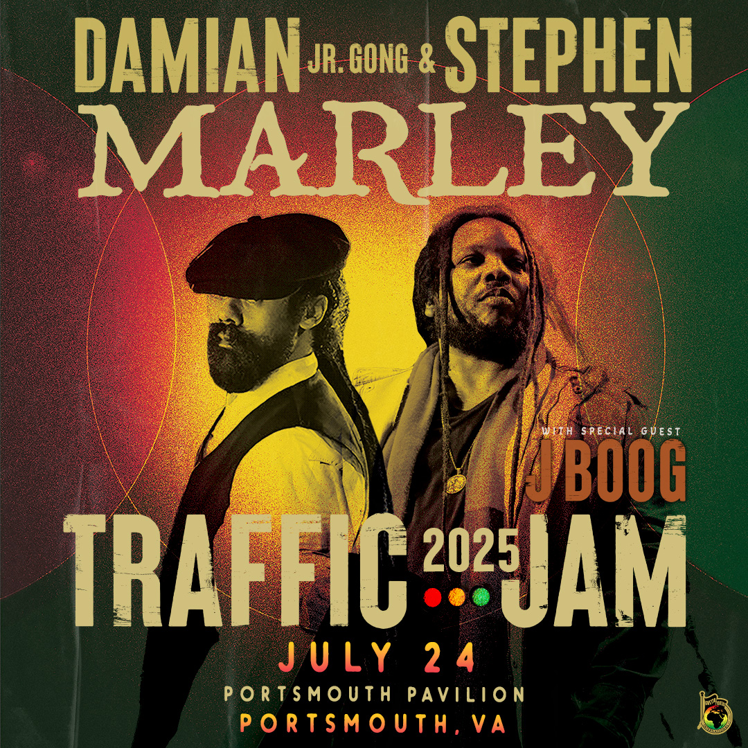 TONIGHT (7/24): Reggae royalty takes the stage at Portsmouth Pavilion as Damian “Jr. Gong” Marley &amp; Stephen Marley bring the vibes under the stars with special guest J BOOG! 🌙✨
🚪: 7:00PM
💥: 8:00PM
Tickets available online at or at the venue box office, which is open now!