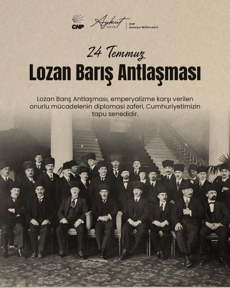 AykutKaya07's tweet image. Lozan Barış Antlaşması, emperyalizme karşı verilen onurlu mücadelenin diplomasi zaferi, Cumhuriyetimizin tapu senedidir.
Kurtarıcımız ve kurucumuz Gazi Mustafa Kemal Atatürk’ü, Lozan’ın mimarı İsmet İnönü’yü ve tüm kahramanlarımızı saygı, minnet ve özlemle anıyoruz.