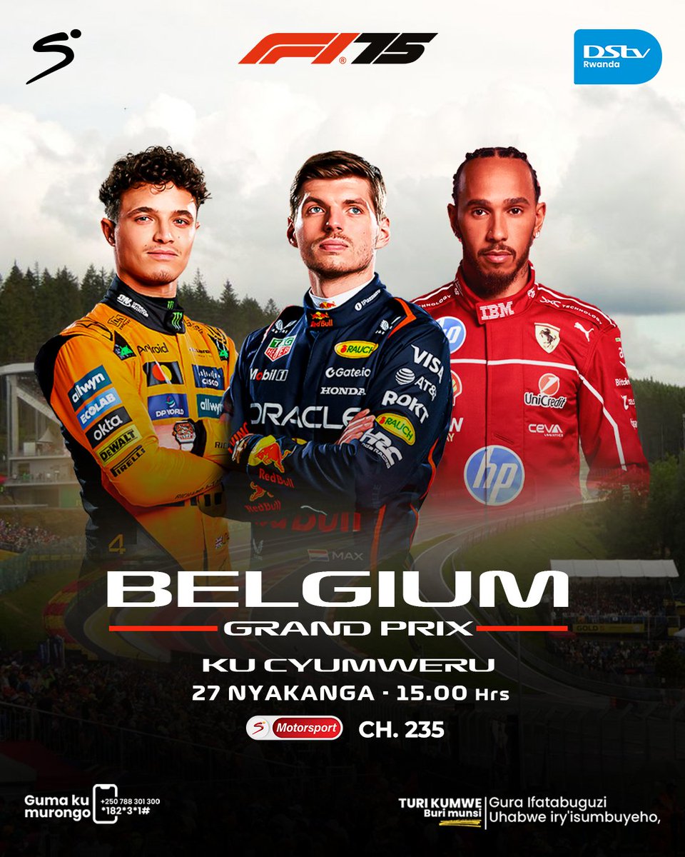#Formula1 iragaruka ku Cyumweru! 🔥🔥 Ntucikwe n’amahirwe yo kugura ifatabuguzi ugahabwa irirusha iryo wafashe!

Kanda *182*3*1# ukurikize amabwiriza.