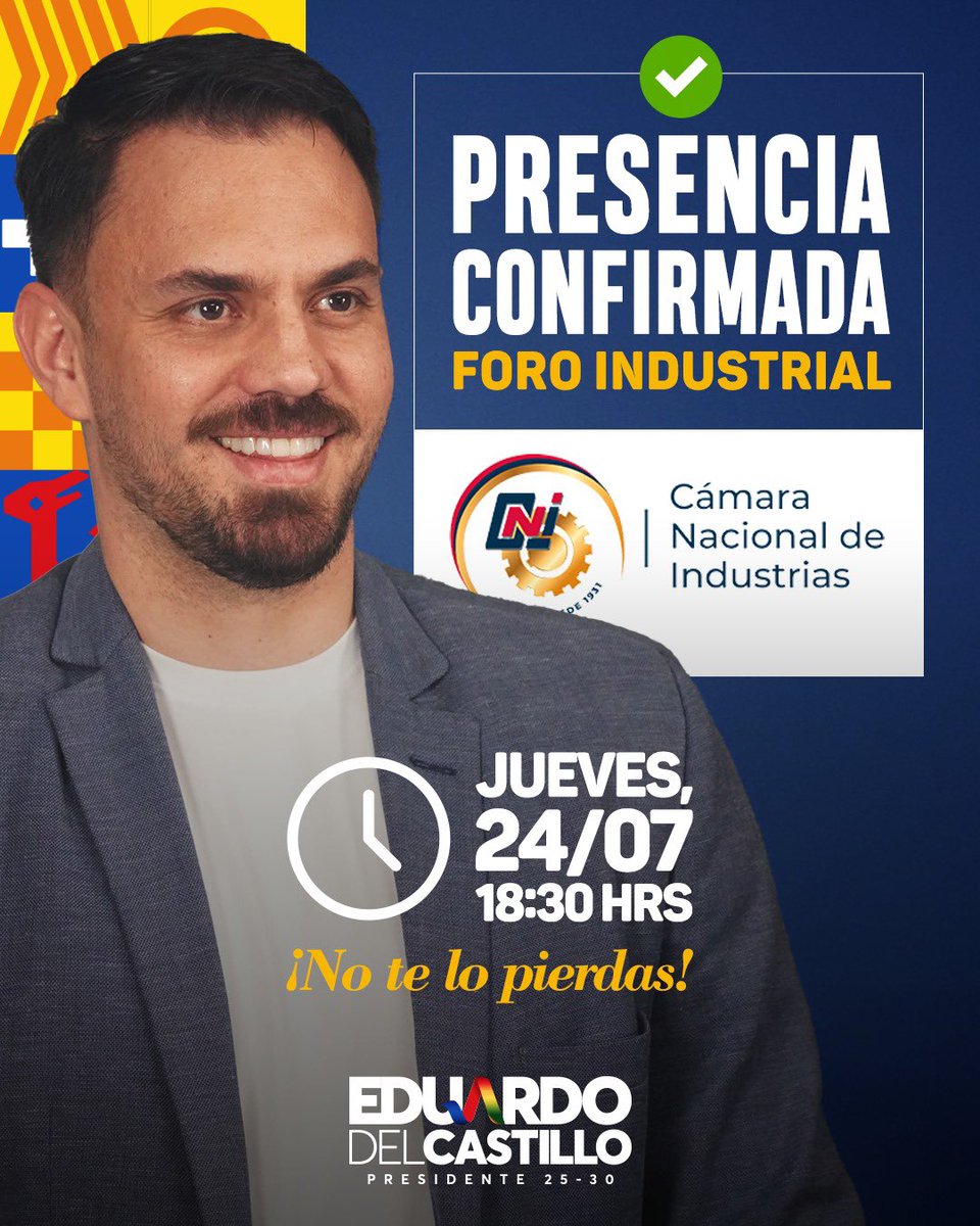 Presencia confirmada ✅

Este jueves, a las 18:30 hrs, estaré presente en el Foro Industrial: Producción, Empleo, Futuro, un espacio clave para hablar con seriedad sobre el desarrollo productivo de nuestro país.

Vamos a compartir propuestas concretas, escuchar al sector y