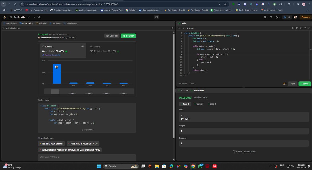 samrat21saha's tweet photo. ✅ Day 24/90 – #DSA #consitencymatters
1️⃣ LC34: First & Last Position
2️⃣ GFG: Infinite Sorted Array
3️⃣ LC852: Mountain Peak Index
Binary Search isn't just a tool—it's a pattern 💡
#LeetCode #GFG #Java #BinarySearch #100DaysOfCode #SDEPrep #geekstreak2025 #nationskillup https://t.co/T9QzKLoRiA