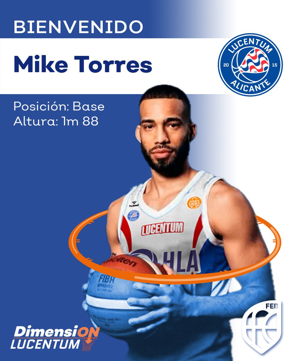 FundLucentum's tweet image. 🆕💙 ¡Bienvenido, 𝗠𝗶𝗸𝗲 𝗧𝗼𝗿𝗿𝗲𝘀!
📄 El base hispano-dominicano Mike Torres jugará la próxima temporada en el HLA Alicante
➕ fundacionlucentum.com/el-hla-alicant…
