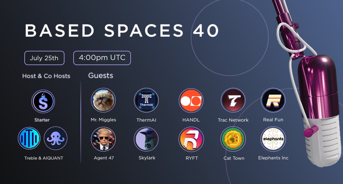 Friday’s nearly here, and so is another Based banger! 🎙

Based Spaces #40: Base App, Altcoin Season &amp; Genius Act

Old faces, new faces, fresh takes. You know the drill.

🗓 Friday, July 25th
⏰ 4PM UTC
📍 x.com/i/spaces/1jMJg…

Let’s get BASED. 🔥