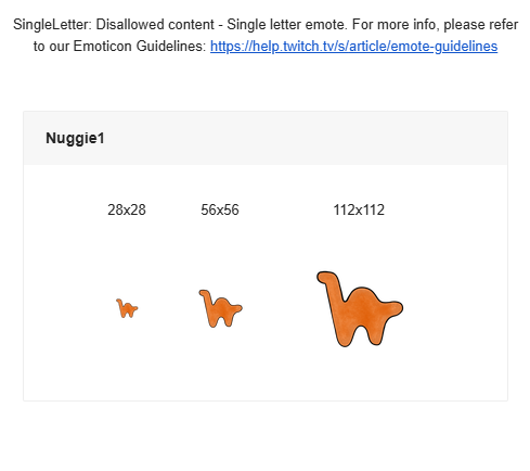M_3x__'s tweet image. Tfw ur dino nugget emote gets rejected bc apparently it looks like a letter & not a dino nugget somehow...