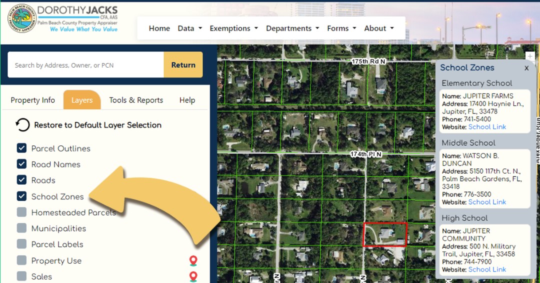 Planning your move to Palm Beach County this summer &amp; want to locate a school zone near your new home? Simply visit our website pbcpao.gov &amp; navigate to the layers tab when searching for a property. You'll find all the information you need right at your fingertips.