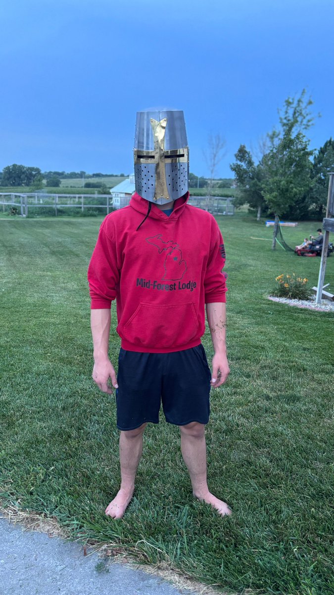 Seriously?

You always hear that your kids are the best and worst part of you....

Dad, "Henry it's not halloween?  What's with the crusader helmet?!"

Before he answers, I'm thinking, "My teenager's a weird nerd that's going to be the dude fighting with swords in the park 10