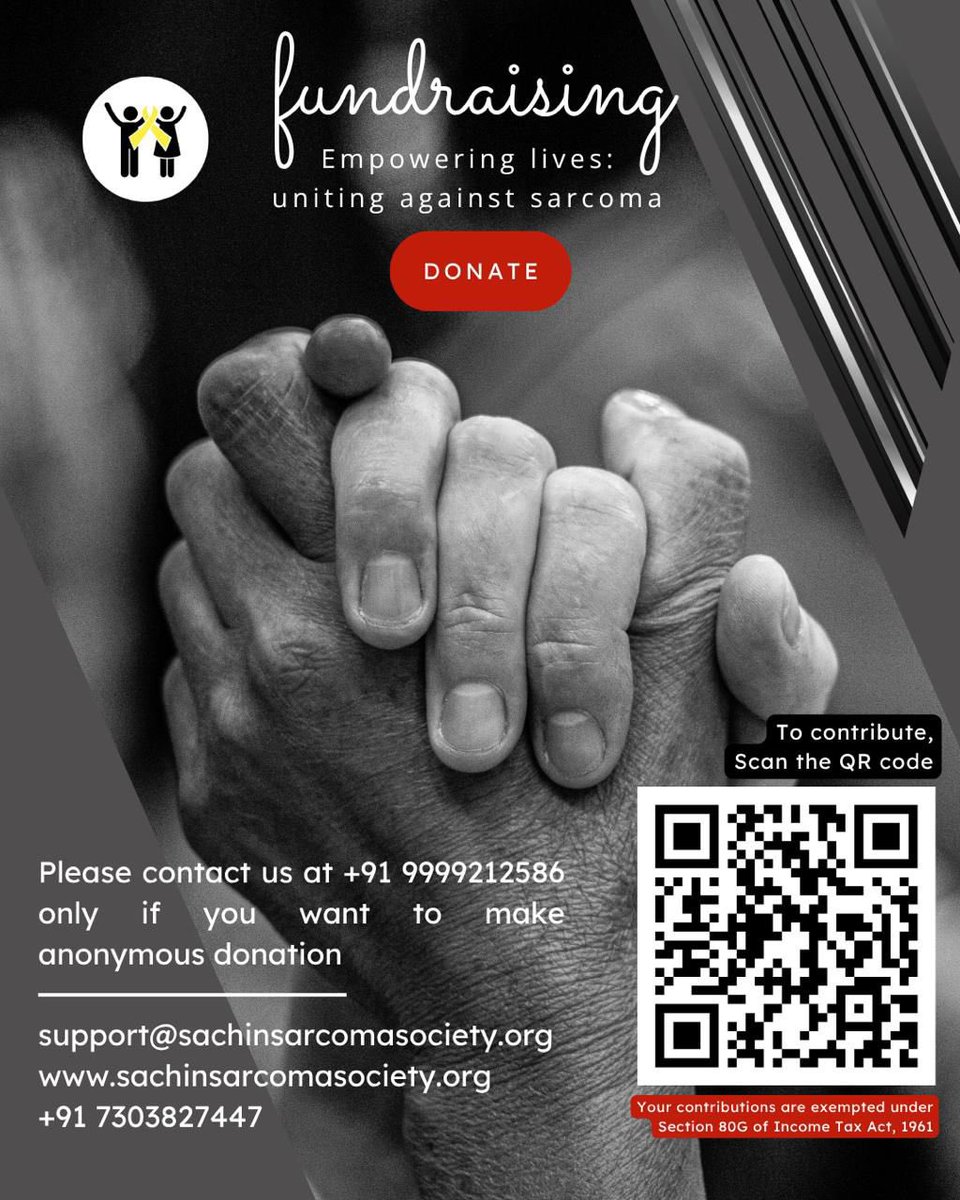 Sachin Sarcoma Society (@sachinsarcoma) on Twitter photo ๐๏ธ July is #SarcomaAwarenessMonth
Letโs stand with those battling this rare cancer.
At <a href="/SachinSarcoma/">Sachin Sarcoma Society</a> , we provide emotional, financial & treatment support to sarcoma patients in need.
๐ Please consider donating:
pages.razorpay.com/sachinsarcomasโฆ
#cancer #donateforacause #makeanimpact ๐๏ธ July is #SarcomaAwarenessMonth
Letโs stand with those battling this rare cancer.
At <a href="/SachinSarcoma/">Sachin Sarcoma Society</a> , we provide emotional, financial & treatment support to sarcoma patients in need.
๐ Please consider donating:
pages.razorpay.com/sachinsarcomasโฆ
#cancer #donateforacause #makeanimpact