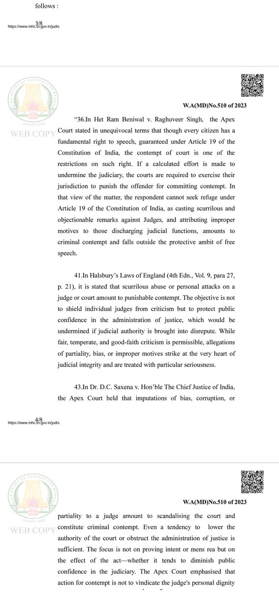 imranhindu's tweet image. Justices GR Swaminathan & K Rajasekar of #MadrasHighCourt have called for an explanation from Madurai based advocate S. Vanchinathan as to whether he still stands by his imputation of caste bias against the senior judge in the Division Bench @THChennai