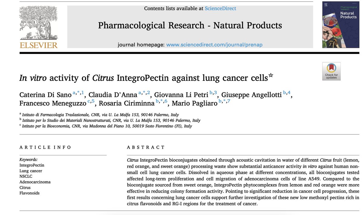 Pagliaro Lab (@helionomics) on Twitter photo In vitro activity of Citrus IntegroPectin against lung cancer cells.
New collaborative research with colleagues from <a href="/CNRsocial_/">CNR Consiglio Nazionale delle Ricerche</a> IFT expands findings concerning the #anticancer activity of citrus #IntegroPectin bioconjugate discovered in Italy.
doi.org/10.1016/j.pren… In vitro activity of Citrus IntegroPectin against lung cancer cells.
New collaborative research with colleagues from <a href="/CNRsocial_/">CNR Consiglio Nazionale delle Ricerche</a> IFT expands findings concerning the #anticancer activity of citrus #IntegroPectin bioconjugate discovered in Italy.
doi.org/10.1016/j.pren…