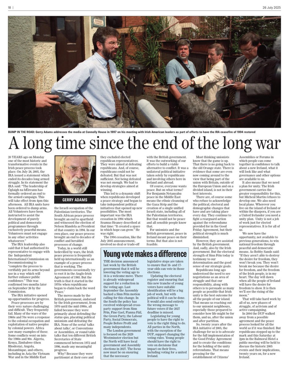 FĂ©ile an Phobail (@feilebelfast) on Twitter photo Gerry Adams column in this weekâs <a href="/ATownNews/">Andersonstown News</a> on 20th anniversary of announcement of end of IRA campaign.
This Saturday at 2pm in the Balmoral Hotel a FĂ©ile discussion event â20 Years On - Towards a United Irelandâ will take place with <a href="/GerryAdamsSF/">Gerry Adams</a> & SĂ©anna Walsh on the panel. Gerry Adams column in this weekâs <a href="/ATownNews/">Andersonstown News</a> on 20th anniversary of announcement of end of IRA campaign.
This Saturday at 2pm in the Balmoral Hotel a FĂ©ile discussion event â20 Years On - Towards a United Irelandâ will take place with <a href="/GerryAdamsSF/">Gerry Adams</a> & SĂ©anna Walsh on the panel.
