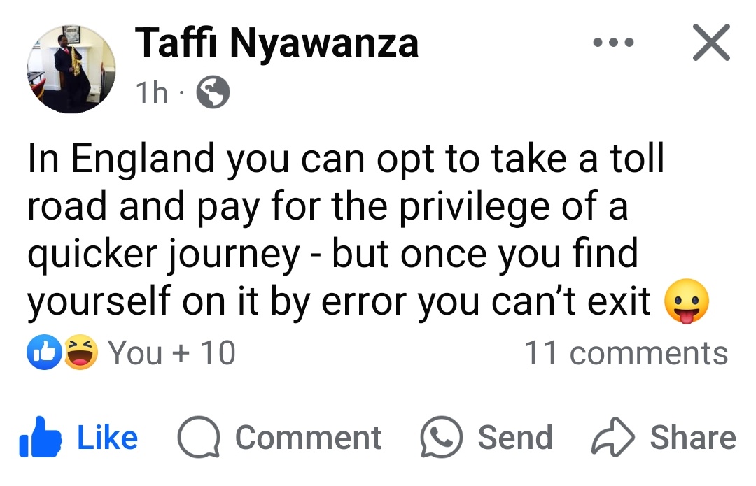 HillaryMusarurw's tweet image. I learnt this the hard way after taking the wrong turn on the M6 at 10pm. The only way out of the M6 Toll that I had taken was through paying. Paitova nechikwangwani chaiti ukarova rivhesa jive unosungiwa.