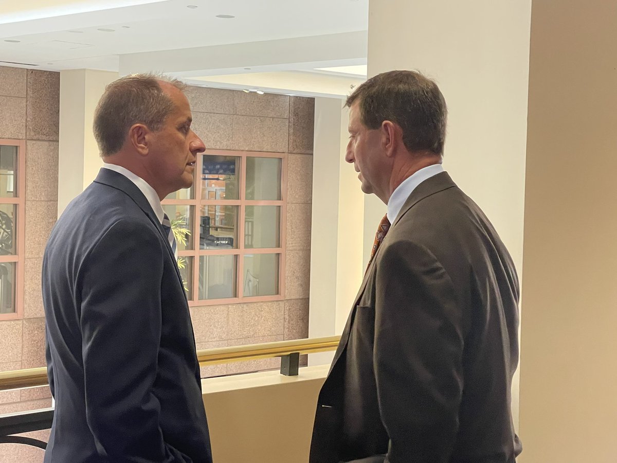 Clemson HC Dabo Swinney and ACC Commissioner Dabo Swinney discuss football at ACC Football Kickoff on Thursday