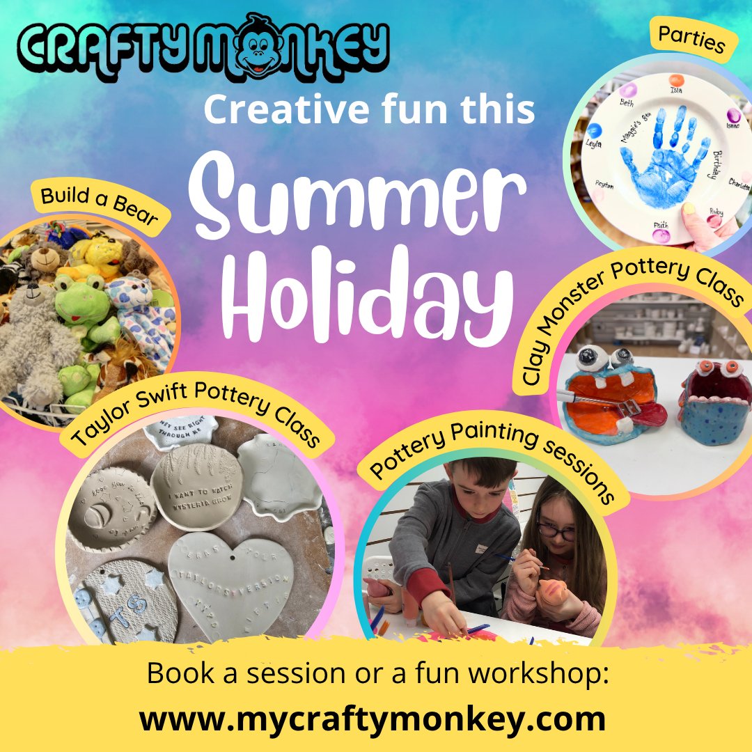 MyCraftyMonkey's tweet image. 🌞 Get ready for a summer of creativity and fun! Join us for exciting clay workshops, build-a-bear and pottery sessions! 🐻 #potterypainting #pyop #potterypaintingstudio #paintyourownpottery #stneots #cambs #cambridgeshire #creativeactivities #huntingdonshire #thingstodocambs