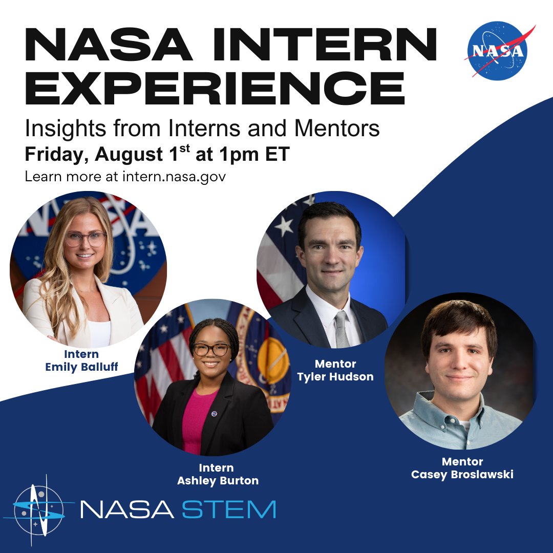 Join the NASA internship team on Friday, August 1, at 1pm EST for an interactive webinar to explore exciting internship opportunities and better understand eligibility and application requirements for NASA internships.

Register by Thursday, July 31: stemgateway.nasa.gov/s/course-offer…