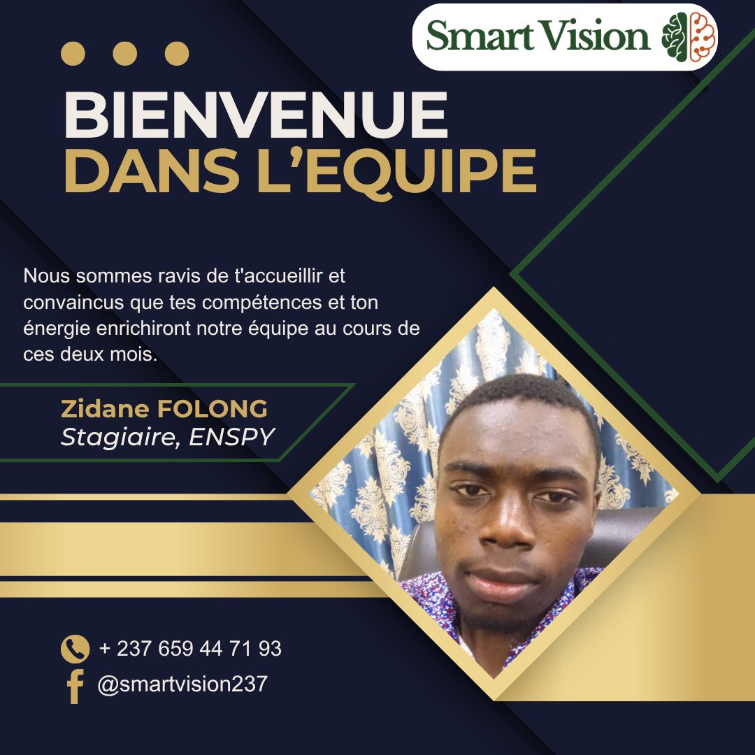 SmartVision_Edu's tweet image. 🌟 𝘽𝙞𝙚𝙣𝙫𝙚𝙣𝙪𝙚 à 𝙕𝙞𝙙𝙖𝙣𝙚 𝙙𝙖𝙣𝙨 𝙡’é𝙦𝙪𝙞𝙥𝙚 𝙎𝙢𝙖𝙧𝙩 𝙑𝙞𝙨𝙞𝙤𝙣 ! 🌟

Nous sommes ravis d&apos;accueillir Zidane, élève ingénieur en 4ᵉ année GI à l’ENSPY. 

En tant que jeune dev full-stack maîtrisant React, Python et Java Spring Boot..
#SmartVision