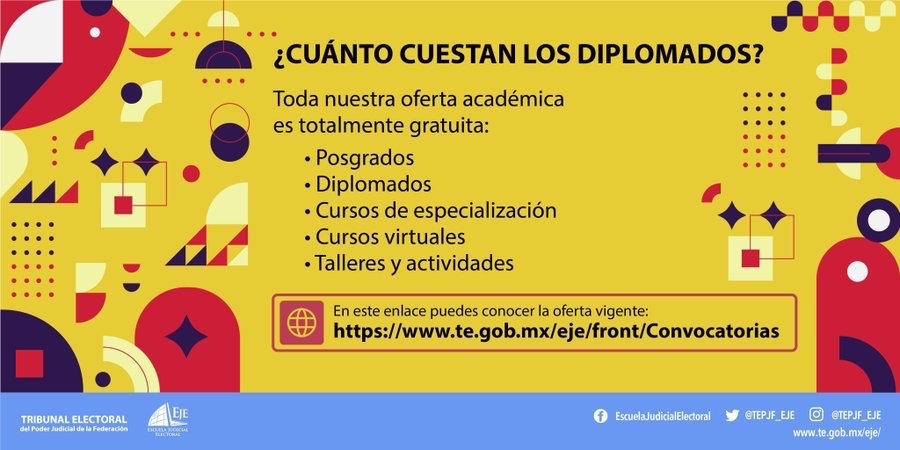 TEPJF_EJE's tweet image. Aprovecha la oportunidad de estudiar de manera gratuita!
👩🎓Ofrecemos una amplia gama de programas académicos completamente sin costo, como posgrados, diplomados, cursos de especialización, talleres y más.
Visita 🔗 ow.ly/9ACM50WuLHK para conocer nuestra oferta académica