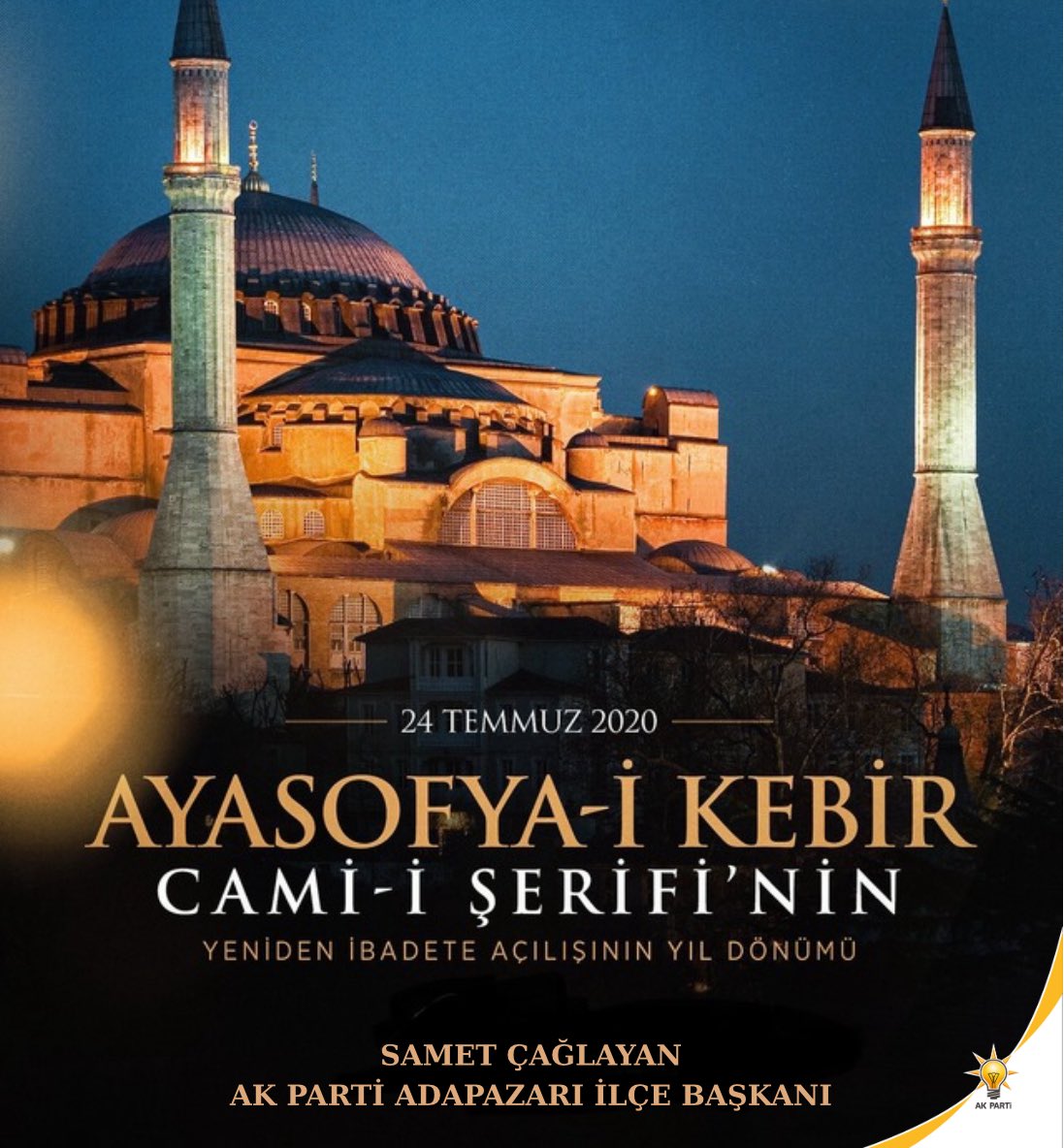 Ayasofya-i Kebir Cami-i Şerifi’nin yeniden ibadete açılışının yıl dönümünde; ecdadımızın mirasına sahip çıkmanın, millet iradesinin ve tarihimizin yeniden ayağa kalkışını gururla hatırlıyoruz.

Zincirler kırıldı, Ayasofya açıldı!