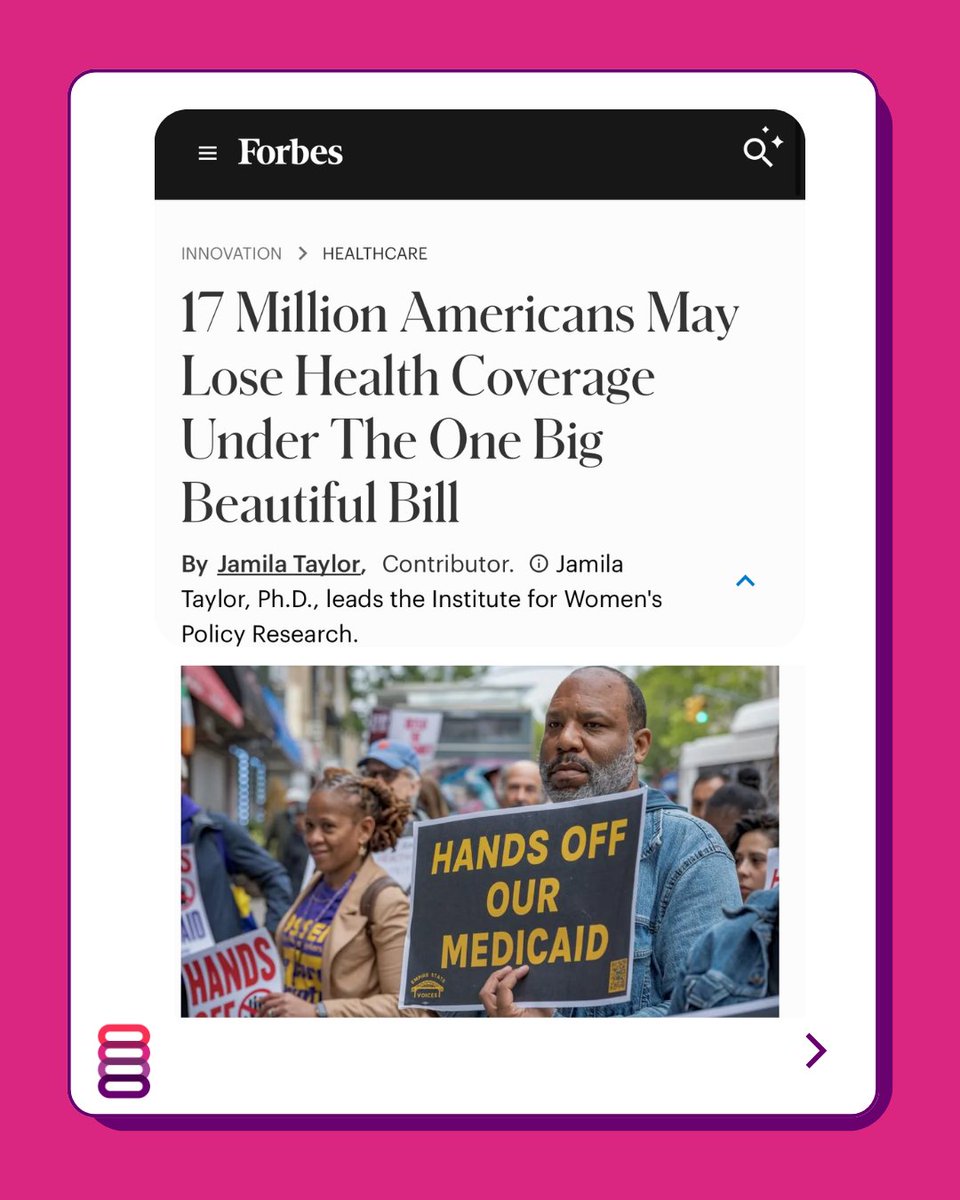 IWPResearch's tweet image. 🚨 17 million Americans could lose health coverage under the new “One Big Beautiful” bill. In her latest @Forbes piece, IWPR President & CEO @drtaylor09 breaks down how this dangerous legislation threatens women, families, and health equity nationwide.
Read now:…