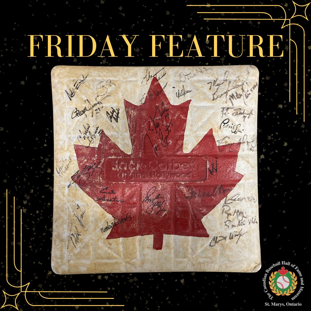 CDNBaseballHOF's tweet image. For today's #FridayFeature we want to share this base which was present for a significant moment in baseball history and has been signed by some legends of the game!
This base was used on June 30, 1997 during the first meeting between the Blue Jays and Expos following the…