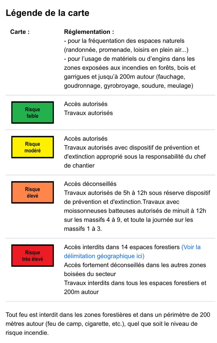 Prefet34's tweet image. 🔥🌳 Risque #incendie dans l’#Hérault le vendredi 25 juillet
🟠 5 secteurs en risque incendie élevé
= accès déconseillés
= travaux autorisés de 5h à 12h sous réserve de dispositif de prévention et d’extinction
🟡 1 secteur en risque incendie modéré
⚠️ Rappel ⤵️
🚭 Ne jetez…
