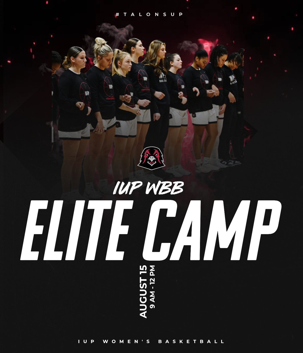 🚨 Calling all Elite Hoopers! 🚨
🏀 IUP WBB Elite Camp
📅 August 15 | 🕘 9 AM – 12 PM
📍 Memorial Field House
💰 $50
Train with the IUP Women's Basketball coaching staff and compete at a high level!
🔗 Register now: …pwomensbasketballcamps.totalcamps.com/shop/EVENT
#IUPWBB #EliteCamp #CrimsonHawks