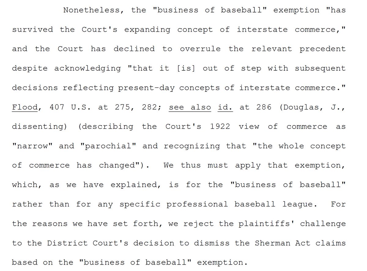 danielahanley's tweet image. Despite the fact that some of the plaintiff's other claims have been reinstated, could this First Circuit decision be the one for the Supreme Court to abolish the ridiculous baseball exemption? I hope so.
business.cch.com/ald/cangrejero…