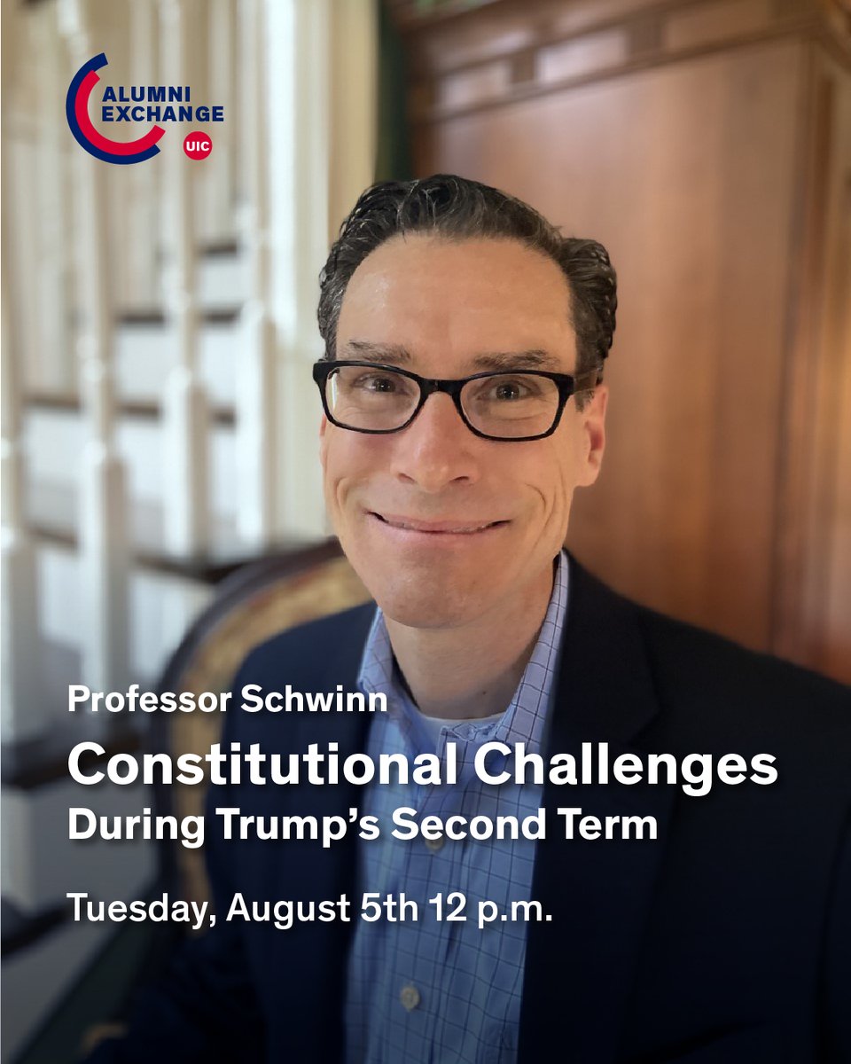 UIC_Alumni's tweet image. Join us for UIC Alumni Exchange with Associate Dean and Professor of Law Steven D. Schwinn as we unpack urgent questions shaping our democracy loom.ly/mvoP9Qs #UICAlumni #CivicEngagement #ConstitutionalLaw #KnowYourRights #DemocracyInAction #LawAndPolicy