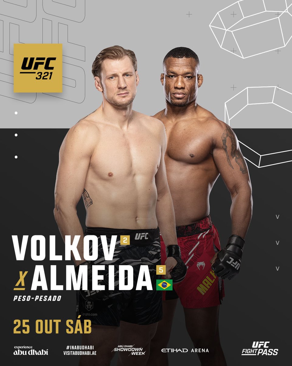 MMAmelotto's tweet image. OFICIAL: 🇷🇺 Alexander Volkov x 🇧🇷 Jailton "Malhadinho" Almeida foi confirmado para o UFC 321, dia 25 de outubro, em Abu Dhabi.
Número 2 dos pesados, Volkov vem de derrota polêmica para 🇫🇷 Ciryl Gane, enquanto Jailton, #5, vem de duas vitórias.
