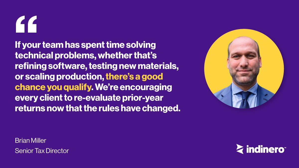 indinero's tweet image. 🚨An R&amp;amp;D rule change could trigger a tax refund for your business🚨

Old law forced companies to deduct costs over five years. New rules allow full same-year deductions, and retroactive deductions for 2022-2024.

Curious? Reach out for a consultation.

#BigBeautifulBill