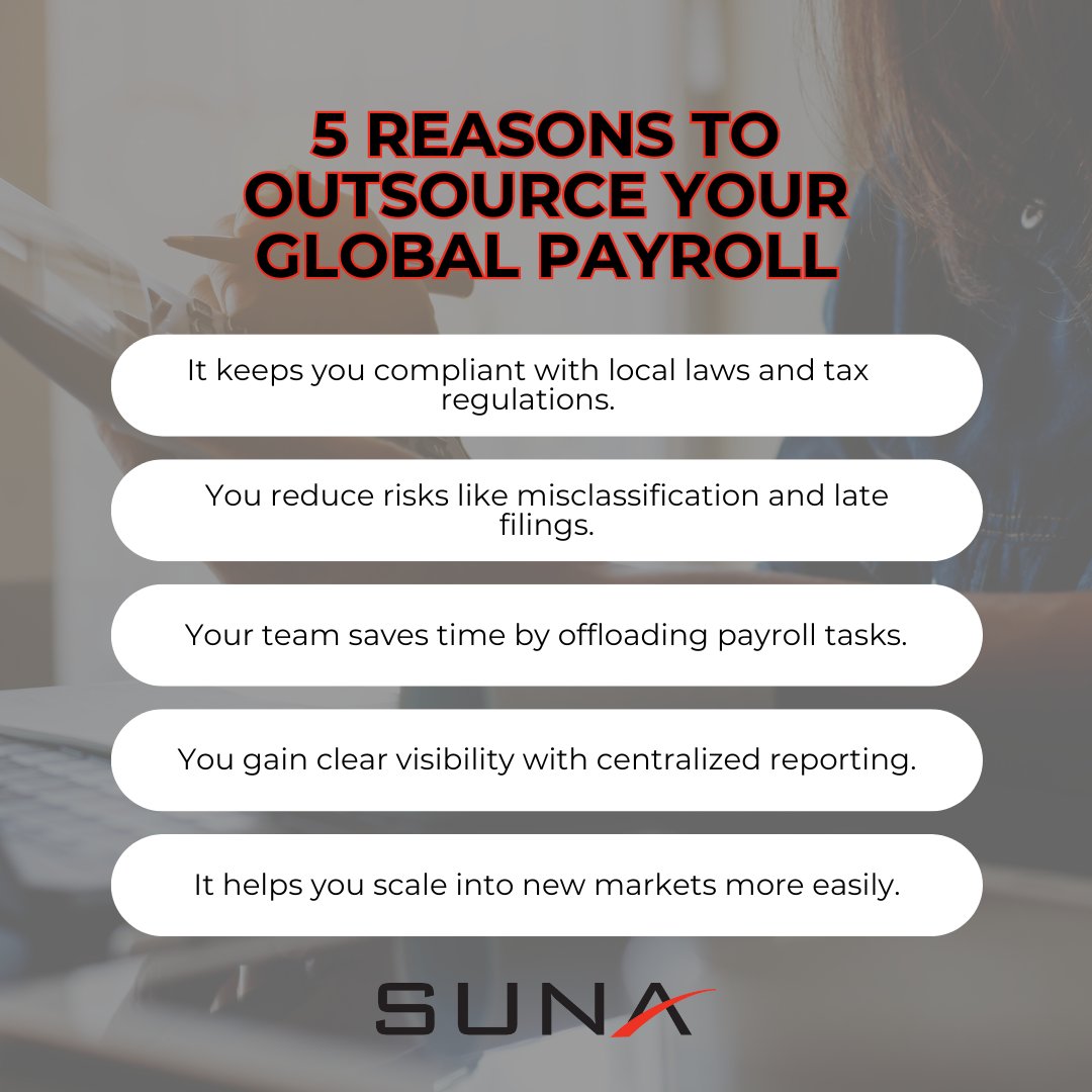 SunaSolutions's tweet image. Managing payroll across borders is complex. Outsourcing helps you stay compliant, reduce risk and scale with confidence. Global payroll services make international growth easier.

#GlobalPayroll #PayrollSolutions #WorkforceManagement