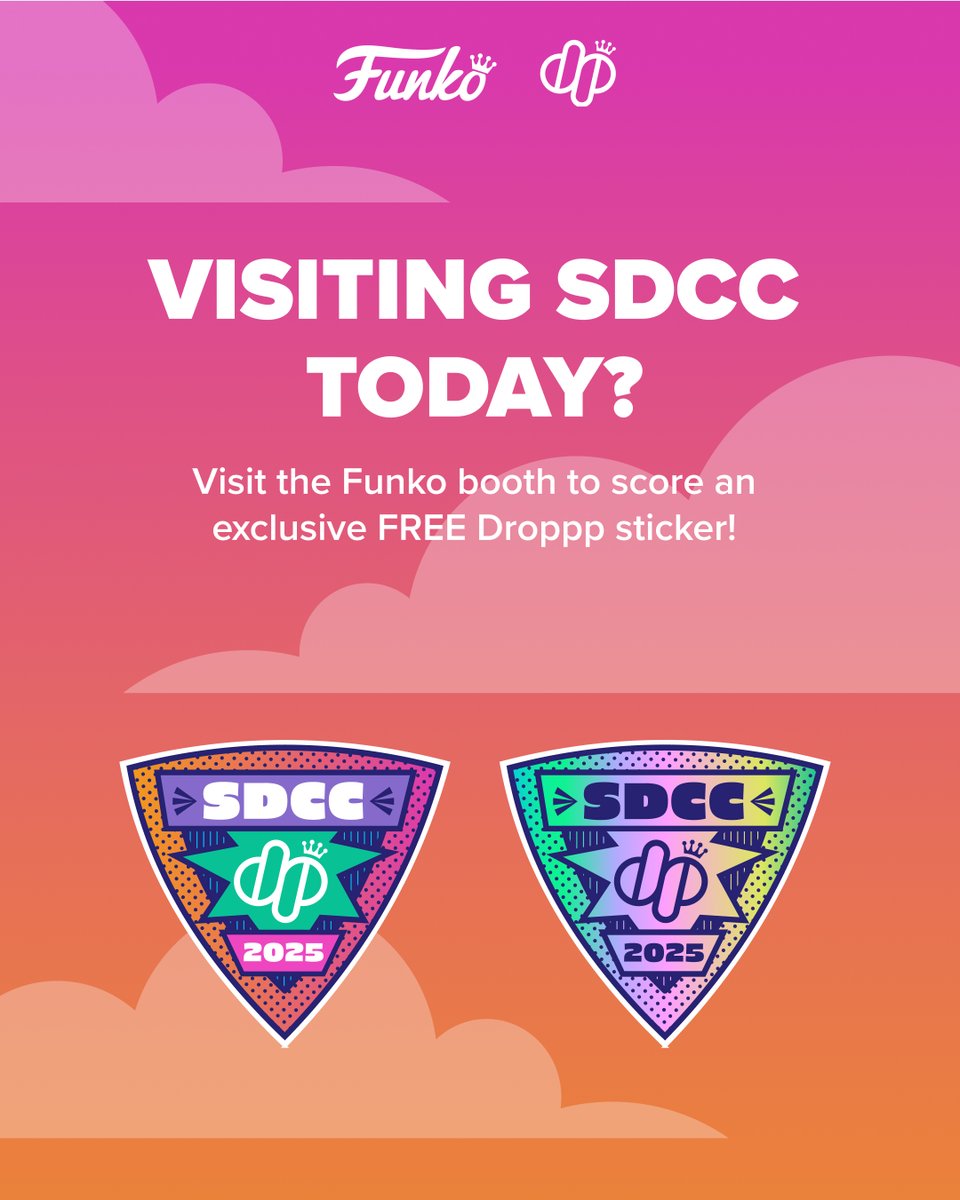 Dropppio's tweet image. Happy SDCC 2025, everyone!
Come over to the @OriginalFunko booth to get a FREE SDCC '25 Droppp Sticker and be entered for a pack giveaway! This exclusive digital sticker comes in two rarities — Common and Rare — and can only be found at the event! Claim a sticker between July…