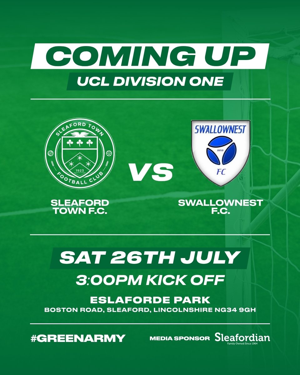 🟢 Coming Up for the Greens! 🟢

We kick off our league campaign this Saturday with a home fixture against <a href="/Swallownest_fc/">Swallownest FC</a> 💚⚽

📅 Saturday 26th July
📍 Eslaforde Park
🕒 3:00 PM Kick-Off
🏆 UCL Division One

Let’s start the season strong — see you there, Greens! 💚

#GreenArmy