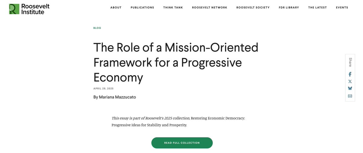 UCL Institute for Innovation and Public Purpose (@iipp_ucl) on Twitter photo ✍️ The Role of a Mission-Oriented Framework for a Progressive Economy.
<a href="/IIPP_UCL/">UCL Institute for Innovation and Public Purpose</a> Professor <a href="/MazzucatoM/">Mariana Mazzucato</a> contributed to the 2025 <a href="/rooseveltinst/">Roosevelt Institute</a> essay collection, expanding on how to build innovative and sustainable economies.
🔗 Read her essay here: buff.ly/f45pUBo ✍️ The Role of a Mission-Oriented Framework for a Progressive Economy.
<a href="/IIPP_UCL/">UCL Institute for Innovation and Public Purpose</a> Professor <a href="/MazzucatoM/">Mariana Mazzucato</a> contributed to the 2025 <a href="/rooseveltinst/">Roosevelt Institute</a> essay collection, expanding on how to build innovative and sustainable economies.
🔗 Read her essay here: buff.ly/f45pUBo
