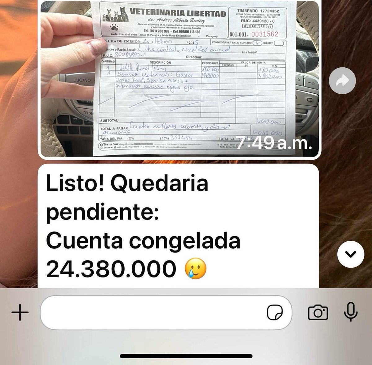 24.380.000gs es nuestra deuda congelada en una de las veterinarias con las que trabajamos. Cada animalito rescatado suma millones en recuperación. Por este motivo estamos de manos atadas a nuevos rescates. 😭 queremos hacer una colecta virtual y bajar nuestra deuda a 20.000.000gs