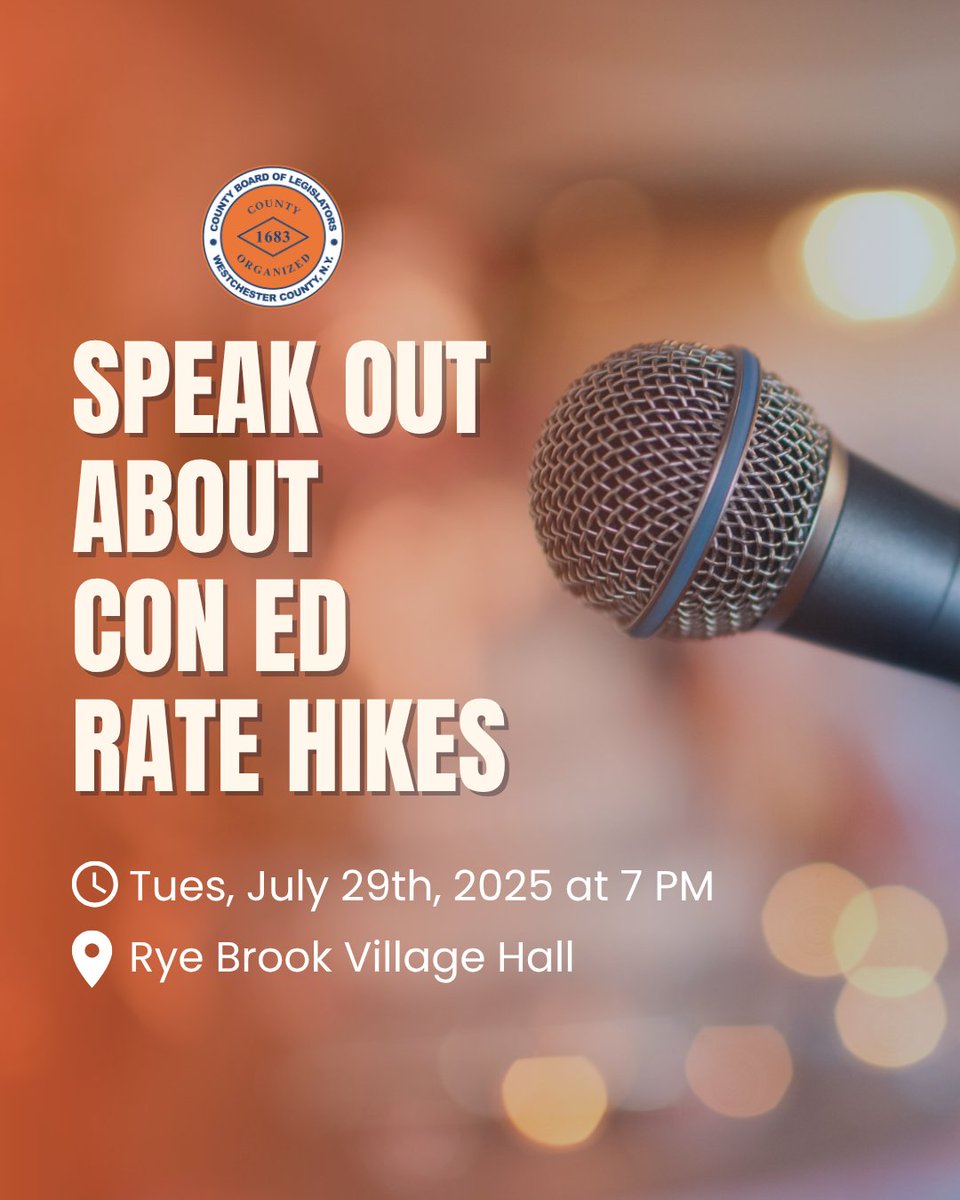 westchesterBOL's tweet image. Save the date to speak out on Con Ed’s proposed double-digit rate hikes.
Tuesday, July 29 at 7 PM
Rye Brook Village Hall, 938 King Street
Let’s stand together against these unfair increases.
westchesterlegislators.com/latest-news/34…