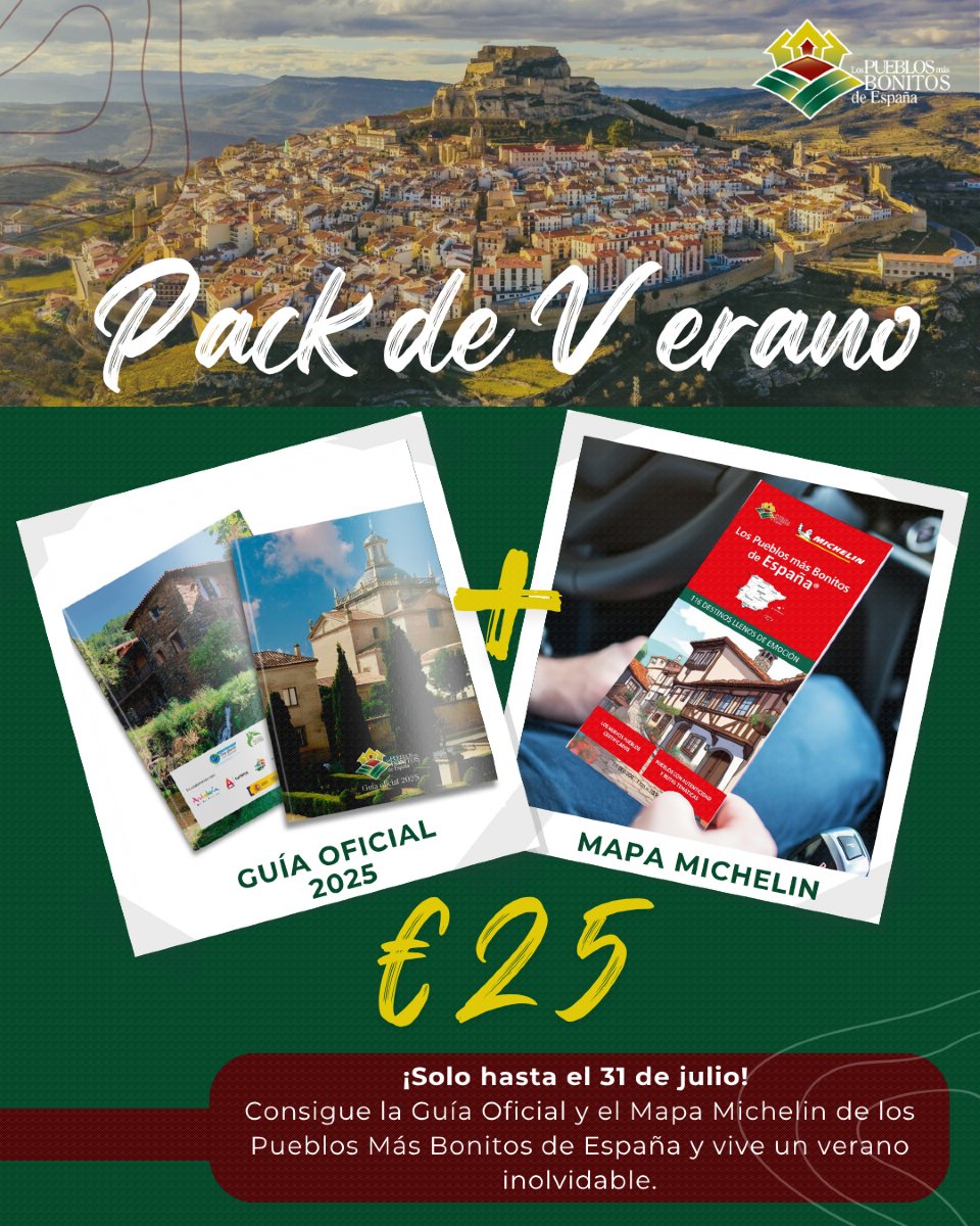 LosPueblosmbe's tweet image. 🌞 ¡OFERTÓN DE VERANO! 🌞
¿Planeando tus escapadas? 🚗 No te pierdas esta oportunidad única:
Pack de Verano📍 Guía Oficial 2025 + 🗺️ Mapa Michelin exclusivo de Los Pueblos Más Bonitos de España por solo 25 € 🏷️
✨ Descubre los 122 pueblos más bonitos del país en un solo pack.…