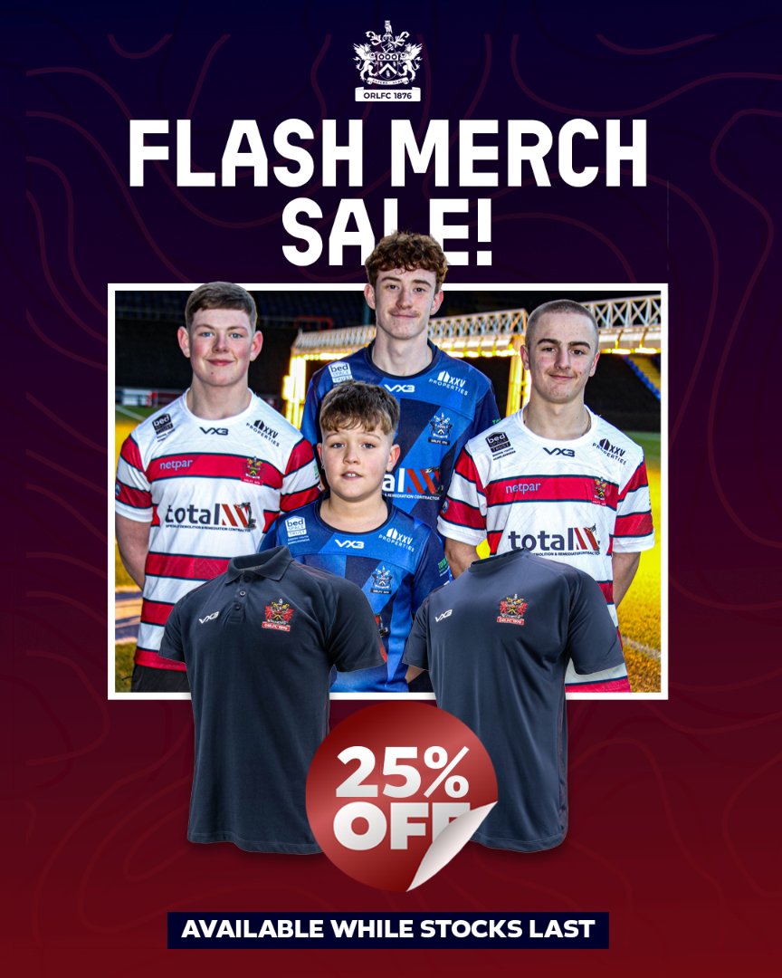 Roughyeds's tweet image. FLASH MERCH SALE!! ⚡️🦁
Get kitted out for our playoff push with a massive 25% off ALL our 2025 Roughyeds clothing range - including replica shirts!
Where and when to grab your bargain 👇
In Athletic Store - this Friday from 9:30am 🕤
In Bar 1895 & our Mobile Shop on Sunday v