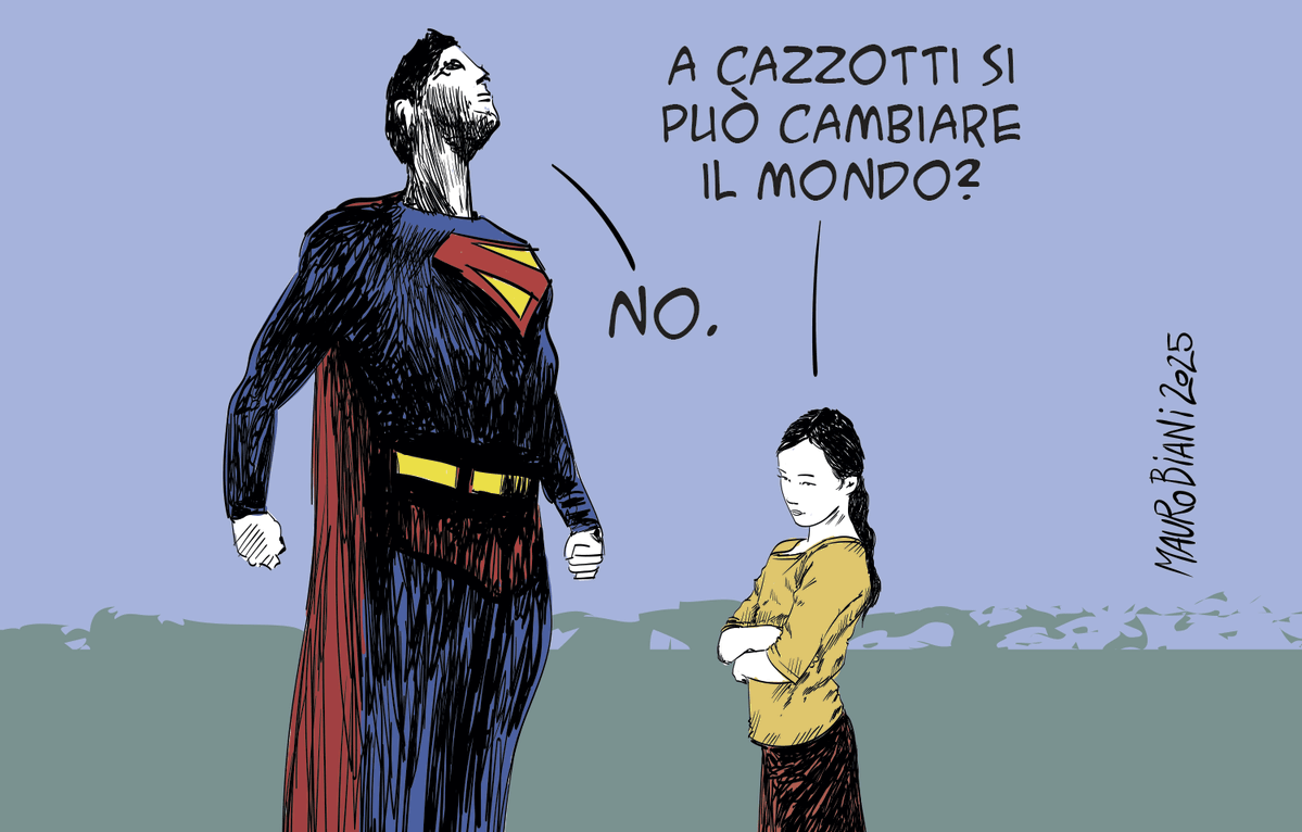 Mauro Biani (@maurobiani) on Twitter photo #persone #guerra #armi #uomoforte #mondo #violenza #nonviolenza
E se lo dice Superman.
Oggi per <a href="/repubblica/">Repubblica</a> #persone #guerra #armi #uomoforte #mondo #violenza #nonviolenza
E se lo dice Superman.
Oggi per <a href="/repubblica/">Repubblica</a>