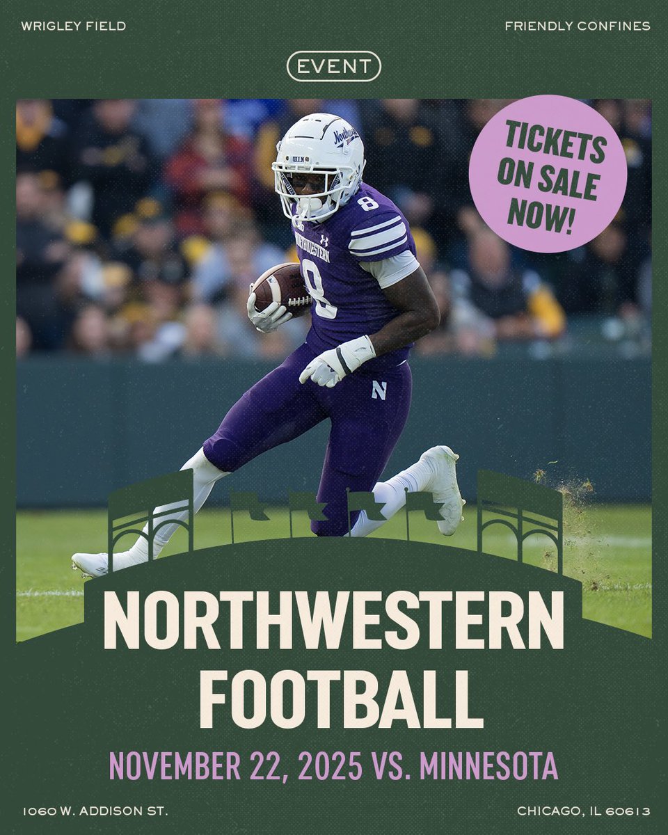 ofcwrigleyfield's tweet image. See you in November Northwestern fans 👋
🎟️: cubs.com/football