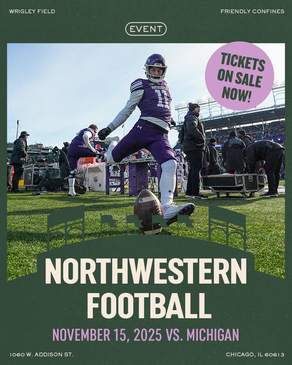 ofcwrigleyfield's tweet image. See you in November Northwestern fans 👋
🎟️: cubs.com/football