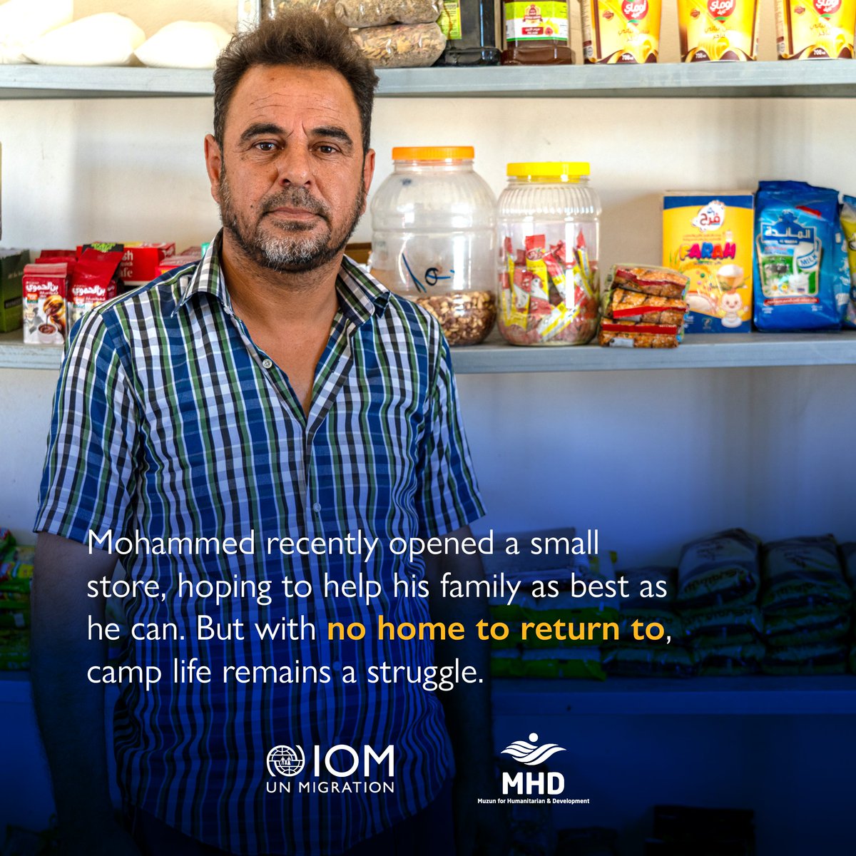IOMSyria's tweet image. With Syria on its path to recovery, millions remain displaced in camps, struggling each day to get by.
For brothers Abdul Razzaq & Mohammed, receiving essential household items — like mattresses, blankets, hygiene & kitchen supplies — is a small act, but a big source of relief.